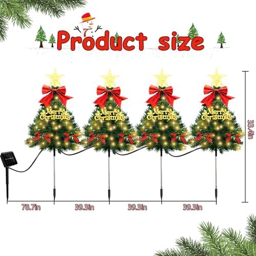 Christmas Tree Solar Pathway Lights Outdoor Decor, 8 Pack, Green