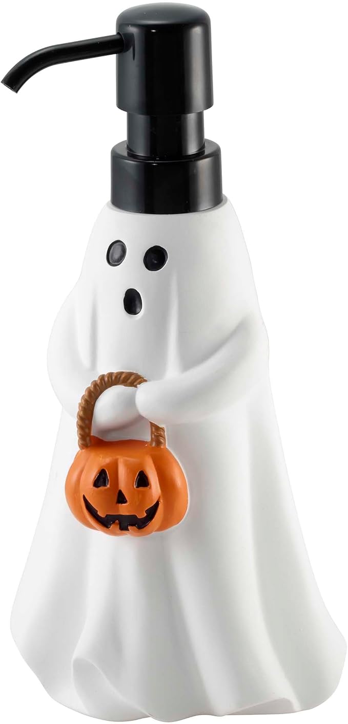 Avanti Linens – Soap Dispenser, Decorative Lotion Pump for Bathroom or Kitchen Countertop, Hand Painted Resin Halloween Decor (Ghost)