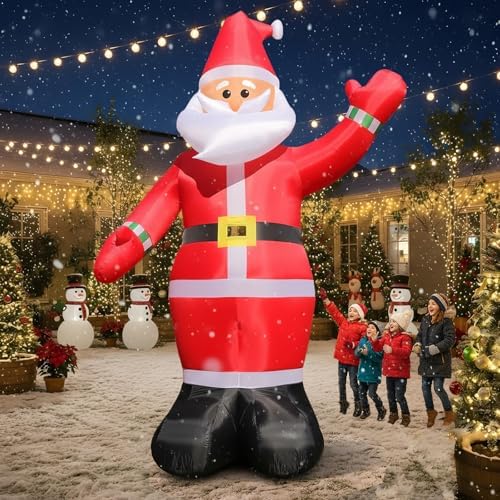 10 FT Christmas Inflatable Santa Claus Outdoor Decoration, Huge Xmas Classic Santa Blow up Santa with Built-in LED Light, Giant Holiday Party Decor for Yard Garden Hall Plaza Mall, Instant Inflate