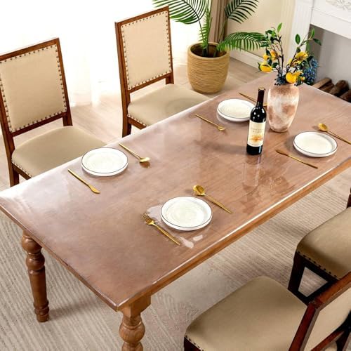19 x 48 Inch Clear Table Cover Protector, 2mm Thick Clear Table Protector for Dining Room Table, Plastic Table Cover, Waterproof Table Pad for Kitchen, Office