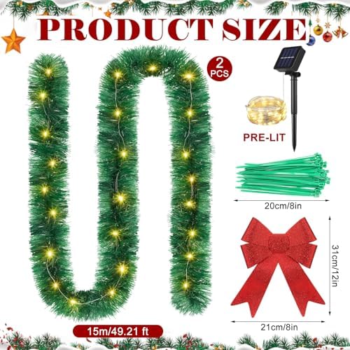 Kingdder 2 Pcs 30FT Outdoor Christmas Garland with Solar Lights, Warm White