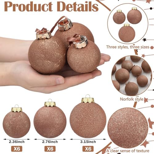 Yunlly 18 Pcs Neutral Christmas Ball Ornaments Textured Xmas Tree Decor Set