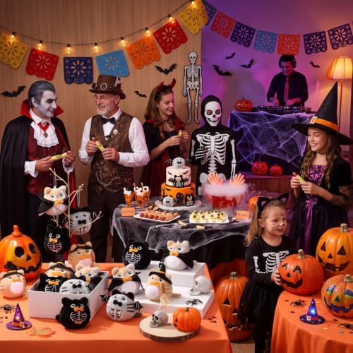 Soulchen 16 Pcs 4 Inch Halloween Stuffed Animal Plush Cat Keychain Bulk