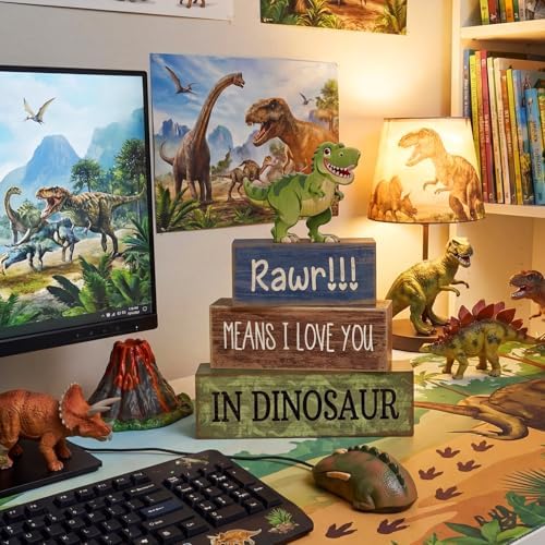 Lineshading 4 Pcs Dinosaur Table Decorations Wooden Dinosaur Party Decor