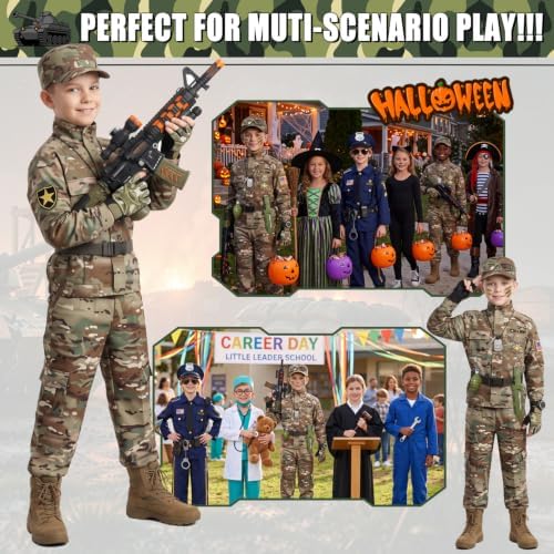 Halloween Kids Army Costume for Boys with Camo Gloves