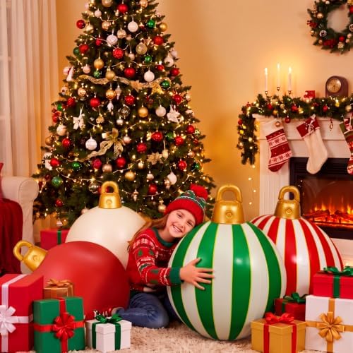 Jetec 8 Pcs Giant Christmas Inflatable Ball Outdoor 24" 16" Stripe Ornament