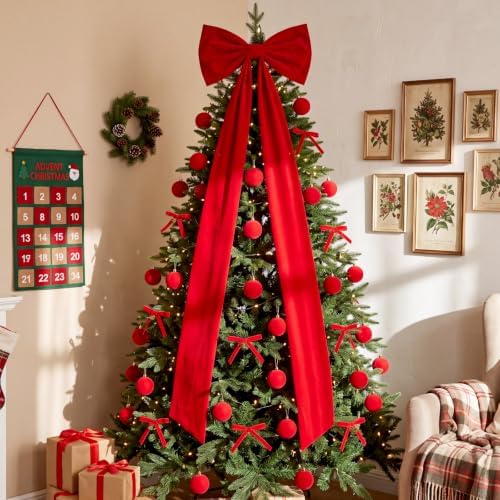Knitgrip 49 Pcs Red Christmas Tree Decoration Set with Velvet Bow Ball