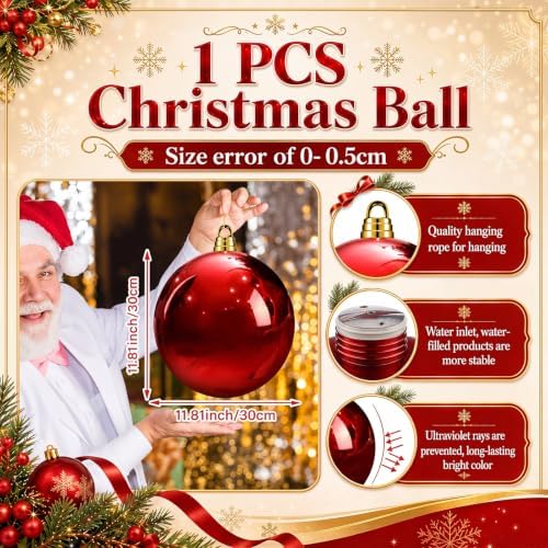 Threan 12 Inch Large Red Shiny Christmas Ball Ornaments for Christmas Tree