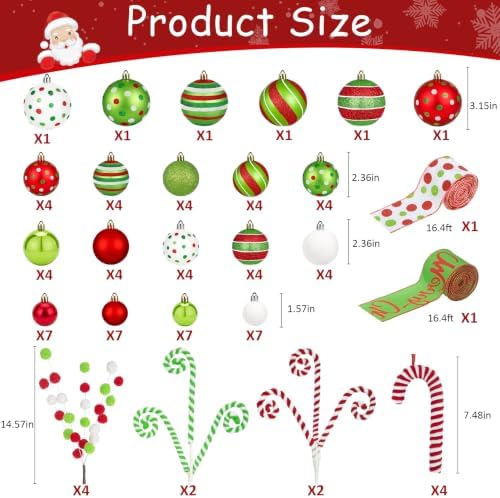 88 Pcs Christmas Tree Ball Ornaments Set, Red Green White