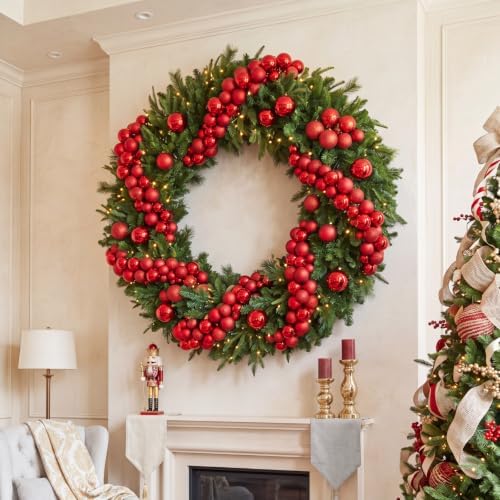 Silipull 5 Pcs 2.3 ft Large Christmas Ball Garland Ornaments, Red