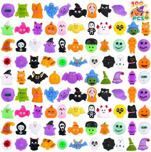 PaLeyFer 100Pcs Halloween Squishy Toys for Kids, Halloween Party Favors, Trick or Treat Goodie Bag Fillers, Kawaii Squishy Halloween Toys Gifts for Boys Girls Classroom Rewards