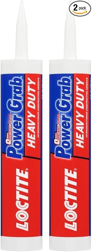 Loctite Power Grab Express Heavy Duty Construction Adhesive, 9 fl oz Cartridge, Versatile Constuction Glue for Wood, Wall, Tile, Foam Board & More (Pack of 2)