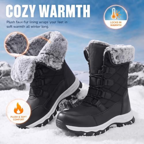 Women's Winter Snow Boots Waterproof Warm Lace Up Mid-Calf Booties