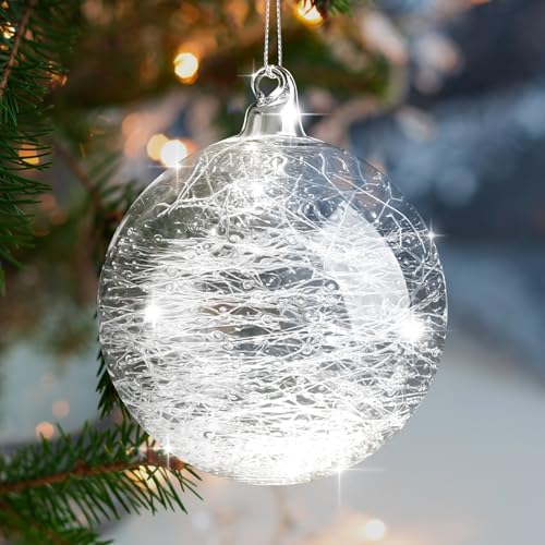 Uiifan 6 Pcs Clear Glass Christmas Ornaments Balls Bulk Blown Glass Christmas Tree Ornaments Assorted Size Iridescent Balls Xmas Tree Home Decorations (3.94 in)