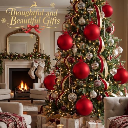 Weysat 4 Pcs Large Fillable Christmas Ball Ornaments, Matte Red, 10 Inch