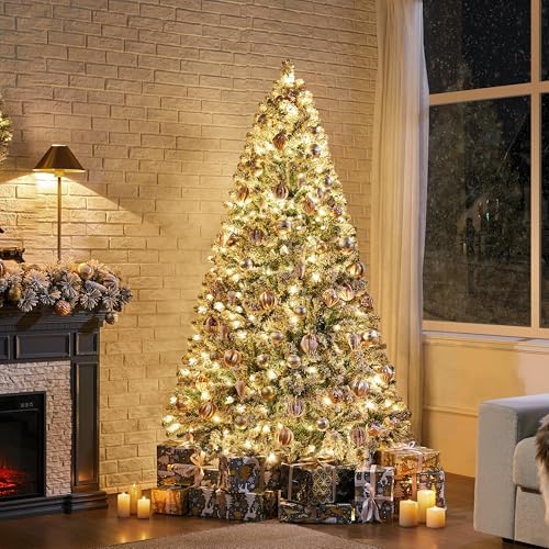Yaheetech 6ft Pre-Lit Snow Flocked Artificial Christmas Tree, 250 Lights
