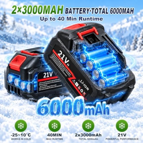 Electric Snow Blower, Cordless Snow Shovel, 2 Batteries, 10-Inch Width