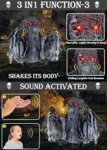 Talking Zombie Groundbreaker Halloween Animatronic with Red Eyes