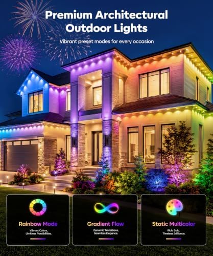 Permanent Outdoor Lights, 150ft RGBWW Smart LED Eaves Lights with Warm/Cool White, Local Bluetooth App Control IP67 Waterproof Architectural House Exterior Lighting for Daily Accent