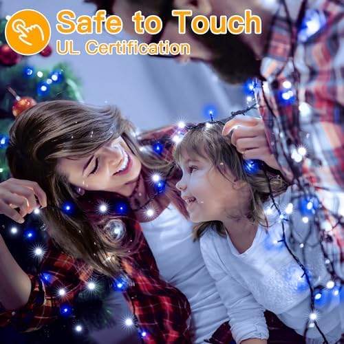 Ollny Christmas Lights, 500LED 164FT Long Christmas Tree Lights with 8 Modes Remote Timer IP44 Waterproof, Outdoor Christmas Lights for Tree House Yard Outside Xmas Decorations (Blue+White)