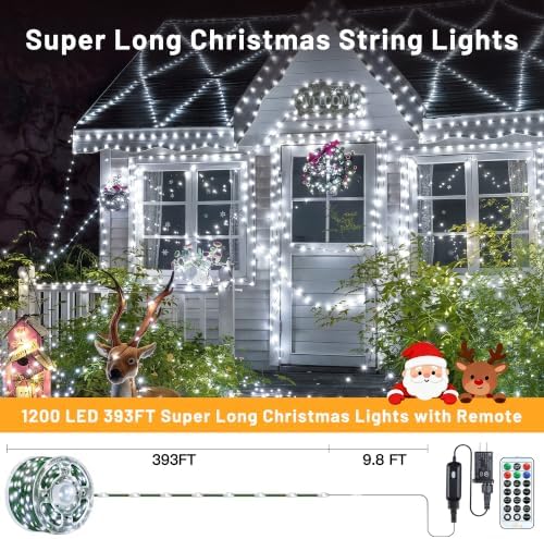 Ollny Christmas Lights Outdoor, 1200 LED 393FT White Fairy Lights Timer