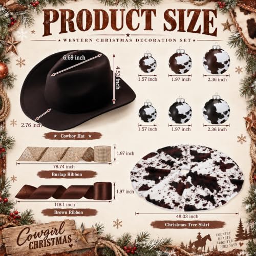 Sosation 29 Pcs Western Cowboy Christmas Tree Decor Complete Set