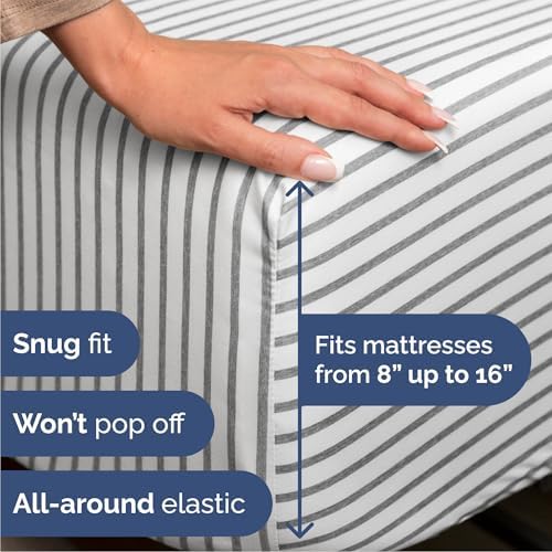 Queen Size 4 Piece Sheet Set - Breathable & Cooling Sheets - Grey Stripes