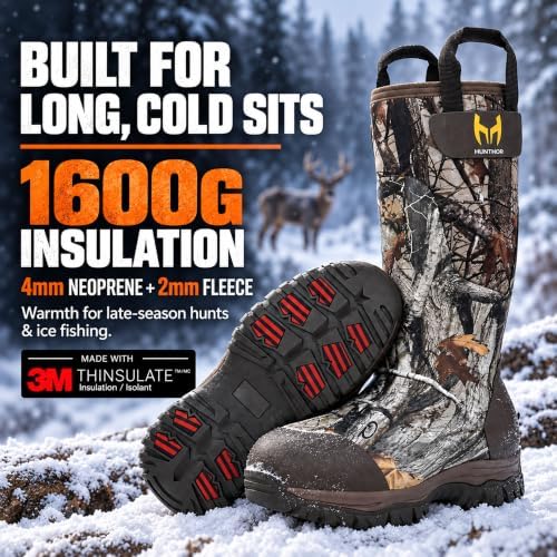 Hunthor Men's 1600G Insulated Waterproof Rubber Hunting Boots