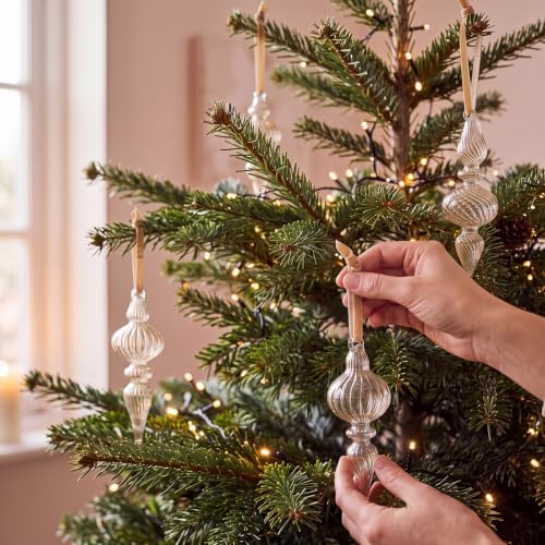 12 Pcs Vintage Glass Finial Christmas Ornaments, Light Brown