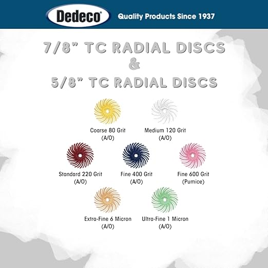 Dedeco Sunburst Radial Bristle Discs 48-Pack - 7/8" Curved - White 120 Grit (Medium) - Aluminum Oxide for Polishing & Finishing