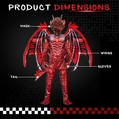 digi Dragon Costume for kids,Halloween costume Scary Goblin Dragon Full Body Jumpsuit with Wings Tail Spikes for boy 4-12