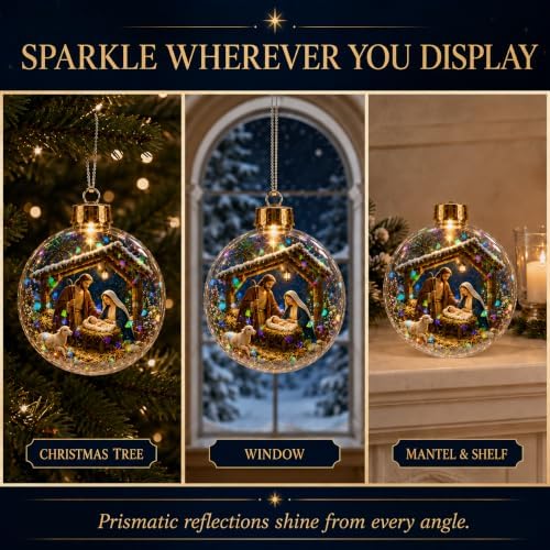 Lighted Nativity Christmas Ornament with Prismatic Sparkle, 3.15 Inch