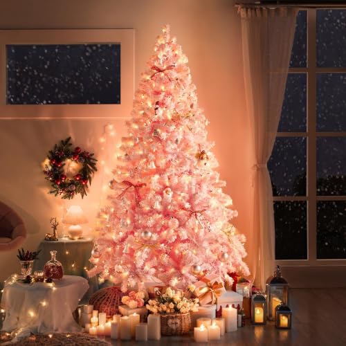 Yaheetech 7.5ft Pre-Lit Pink Artificial Christmas Tree with 550 Lights