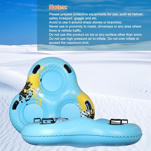 3-Seat Snow Tube Sled, 55" Inflatable Heavy Duty Snow Sled for Adults, Thickened Bottom Snow Tubes with 6 Reinforced Handles, Winter Outdoor Family Christmas for Sledding Gifts