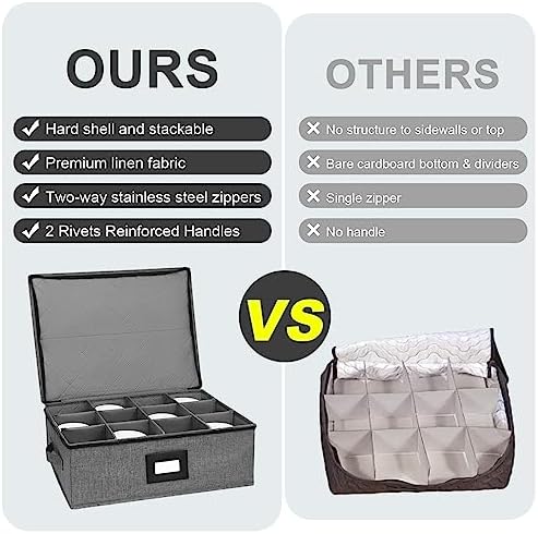 Mug Storage Box with Dividers 2 Pack, Hard Top Cup Storage for Coffee Mug
