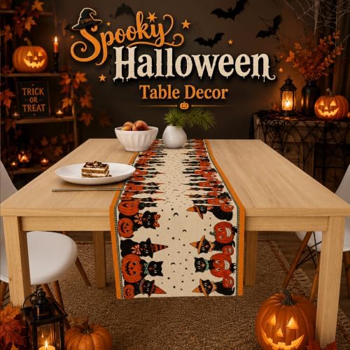 Halloween Decorations - Retro Halloween Table Runner for Home Party Decor