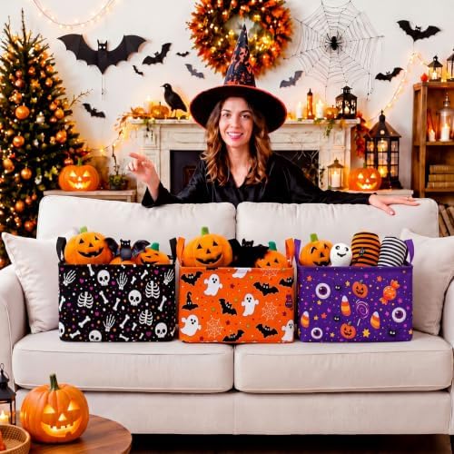 CHENGU 6 Pack Halloween Baskets Foldable Cute Halloween Storage Bins