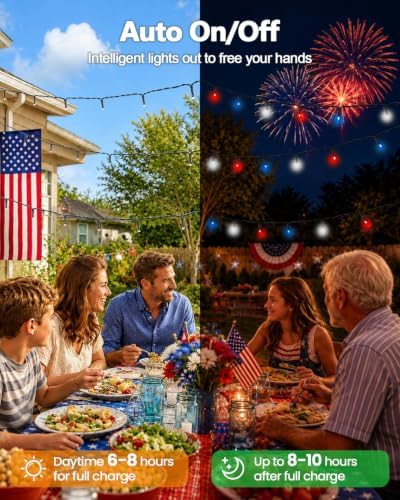 OZS 2 Pack 240 LED 4th of July Solar String Lights, Red White Blue