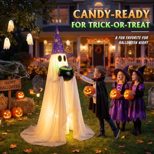 Halloween Candy Ghost Decor with Lighted Cauldron - 53'' Large Ghost Decor