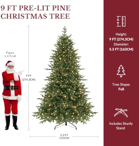 SHareconn 9ft Artificial Prelit Balsam Fir Christmas Tree Color Lights