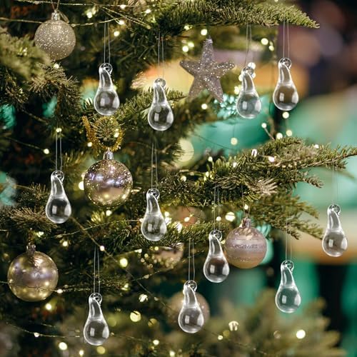 30 Pcs Crystal Glass Teardrop Christmas Ornaments, Mini Size