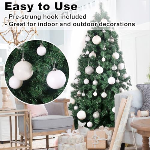 White 3.2" Large Christmas Balls - Christmas Tree Decoration Ornaments Shatterproof Hanging Balls for Birthday Halloween Holiday Wedding Decorations Set of 24pcs