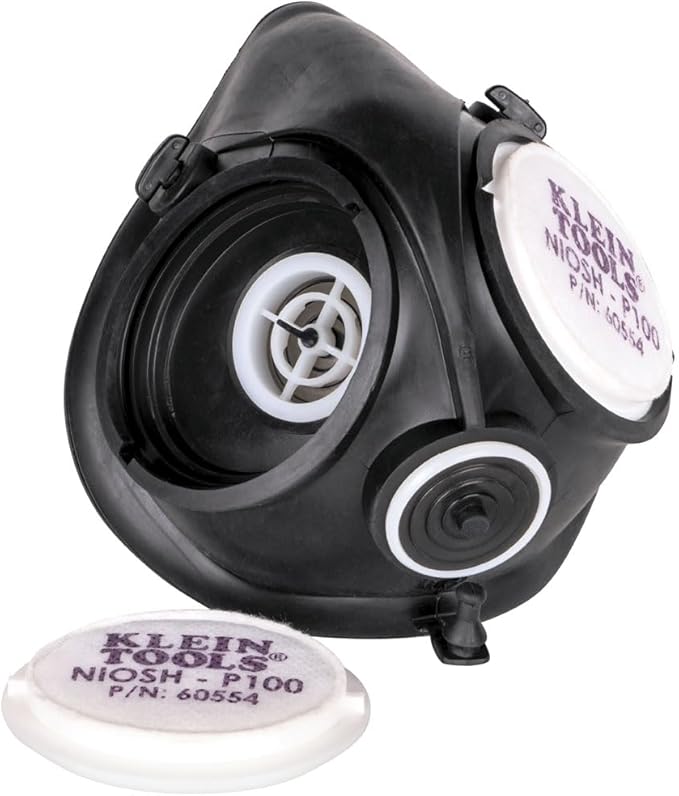 Klein Tools 60553 Reusable P100 Half-Mask Respirator with Replaceable Filters for Dust, Metal Fumes, and Oil Mist, S/M