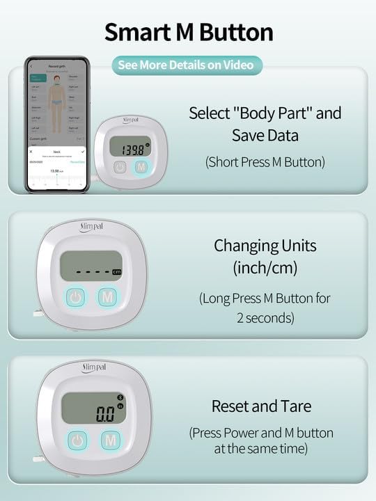 Slimpal Smart Body Measuring Tape, Digital Tape Measure for Weight Loss | Bluetooth Body Tape Measure with App, Retractable Waist Hip Bust Arm Measuring Tape for Body Fat BMI Fitness Tracking