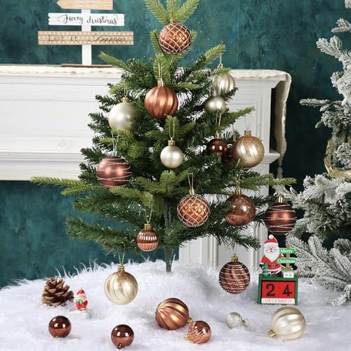 100Pcs Christmas Ball Ornaments Set, Assorted Shatterproof Christmas Ornament, Christmas Tree Theme Hanging Decoration for Xmas Holiday/Party/Wedding (Gold and Brown)