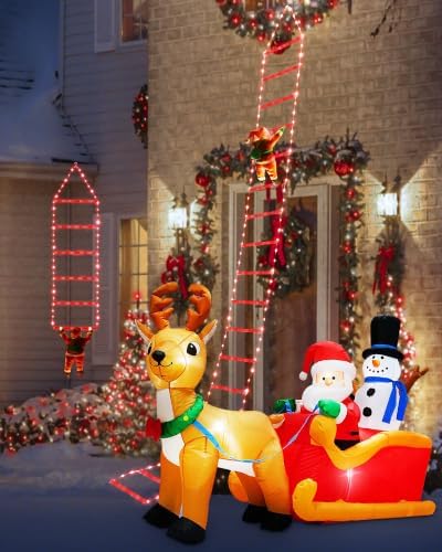 Toodour LED Christmas Lights - 10ft Christmas Decorative Ladder Lights with Santa Claus, Xmas Decorations Light for Indoor Outdoor, Window, Garden, Home, Wall, Xmas Tree Decor - Red