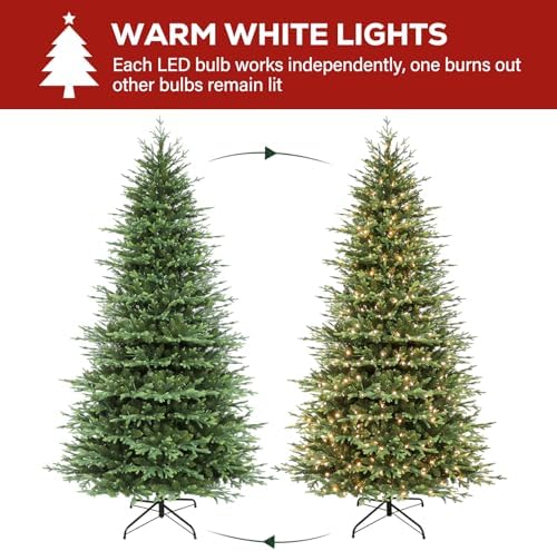 Hykolity 9 ft Prelit Artificial Christmas Tree with 600 Warm White LEDs