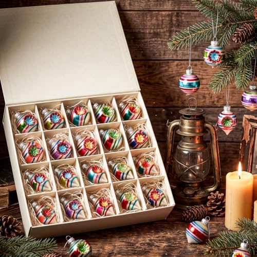 40Pcs Vintage Christmas Mini Glass Ornaments Bulk Reflector Ball