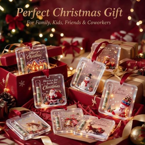10PCS Christmas Cash Gift Ornament, Acrylic Christmas Money Holder for Cash