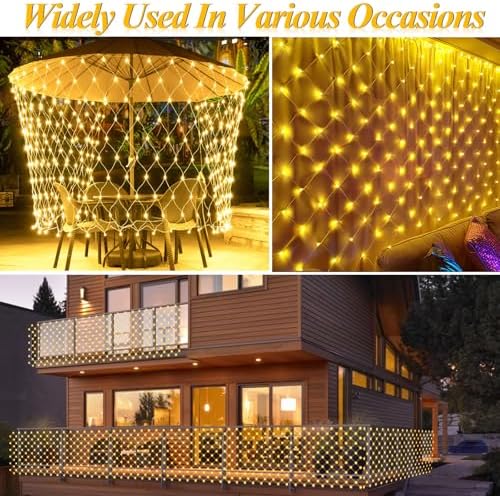 510 LED Christmas Net Lights, 28ft x 5ft Mesh Lights Outdoor Clear Wire 8 modes, Waterproof Connectable String Lights Plug in for Xmas Tree Bushes Garden Holiday Party Decorations - Warm White
